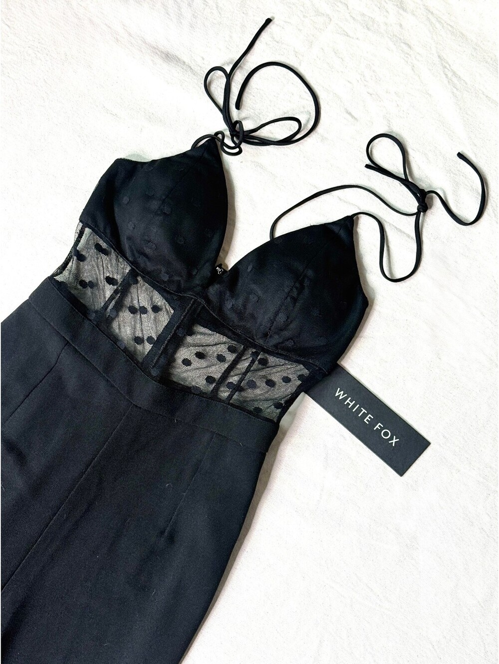 White Fox Cheers To That Jumpsuit XS Black Polka Dot Corset NWT